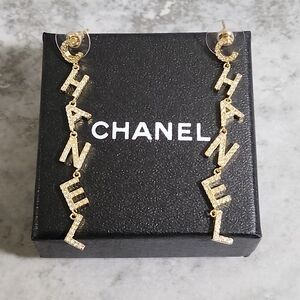 Chanel Gold 'CHANEL' Letter Drop Earrings✨️